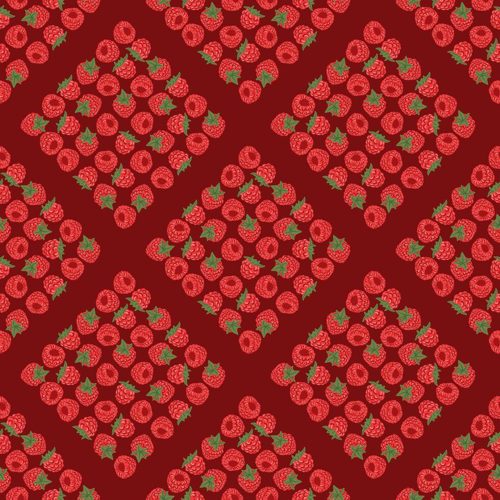 Raspberry berries, checkered seamless pattern. geometric rhombuses berries texture vector