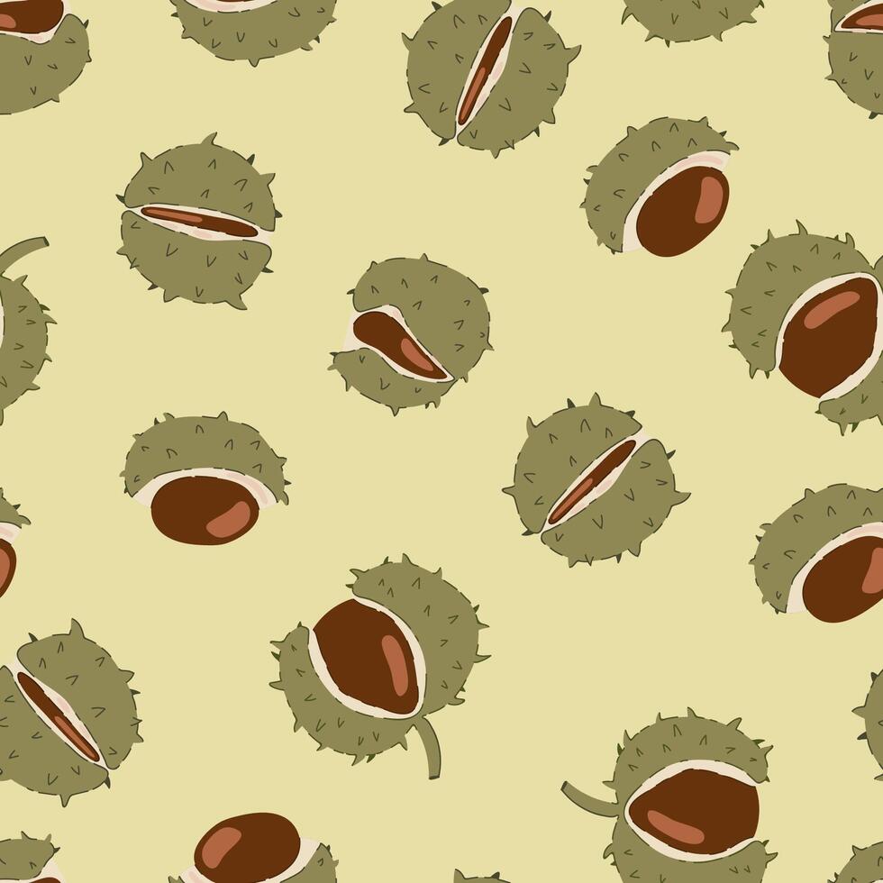 horse chestnut seeds Autumn seamless pattern. Fall ornament. print for fabric, package, wrapping vector