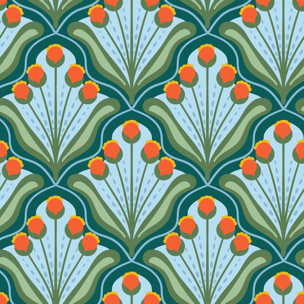 abstract floral organic seamless pattern. Flower shape groovy indie texture vector