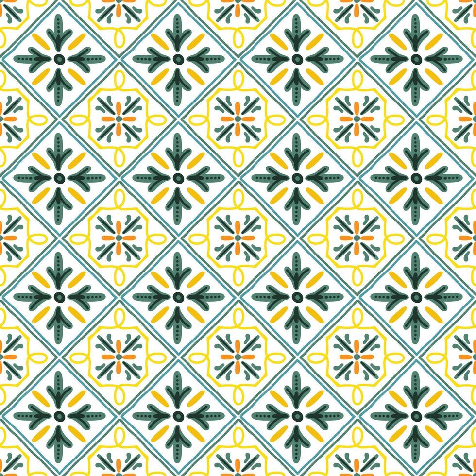 Seamless azulejos ceramic design pattern traditional blue geometric background texture vector