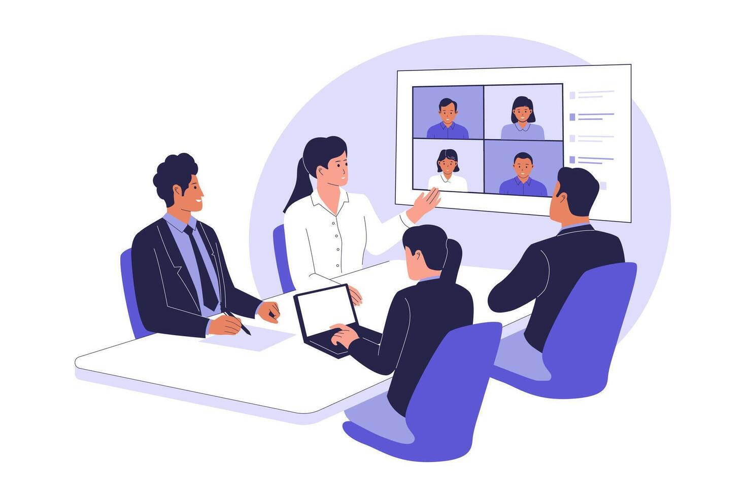 Virtual Business Meeting with Hybrid Team vector