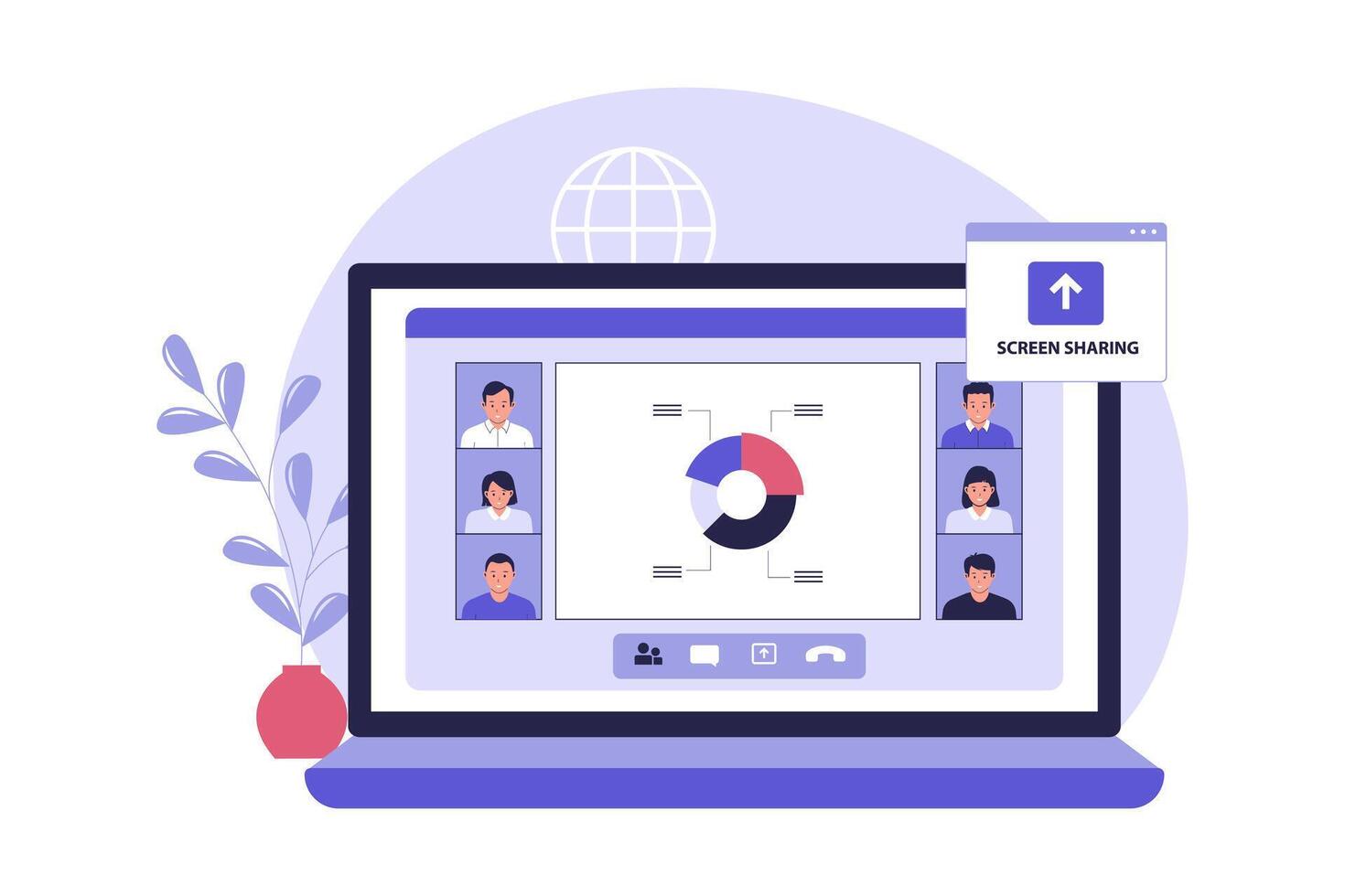Illustration of Online Screen Sharing During Virtual Meeting on Laptop vector