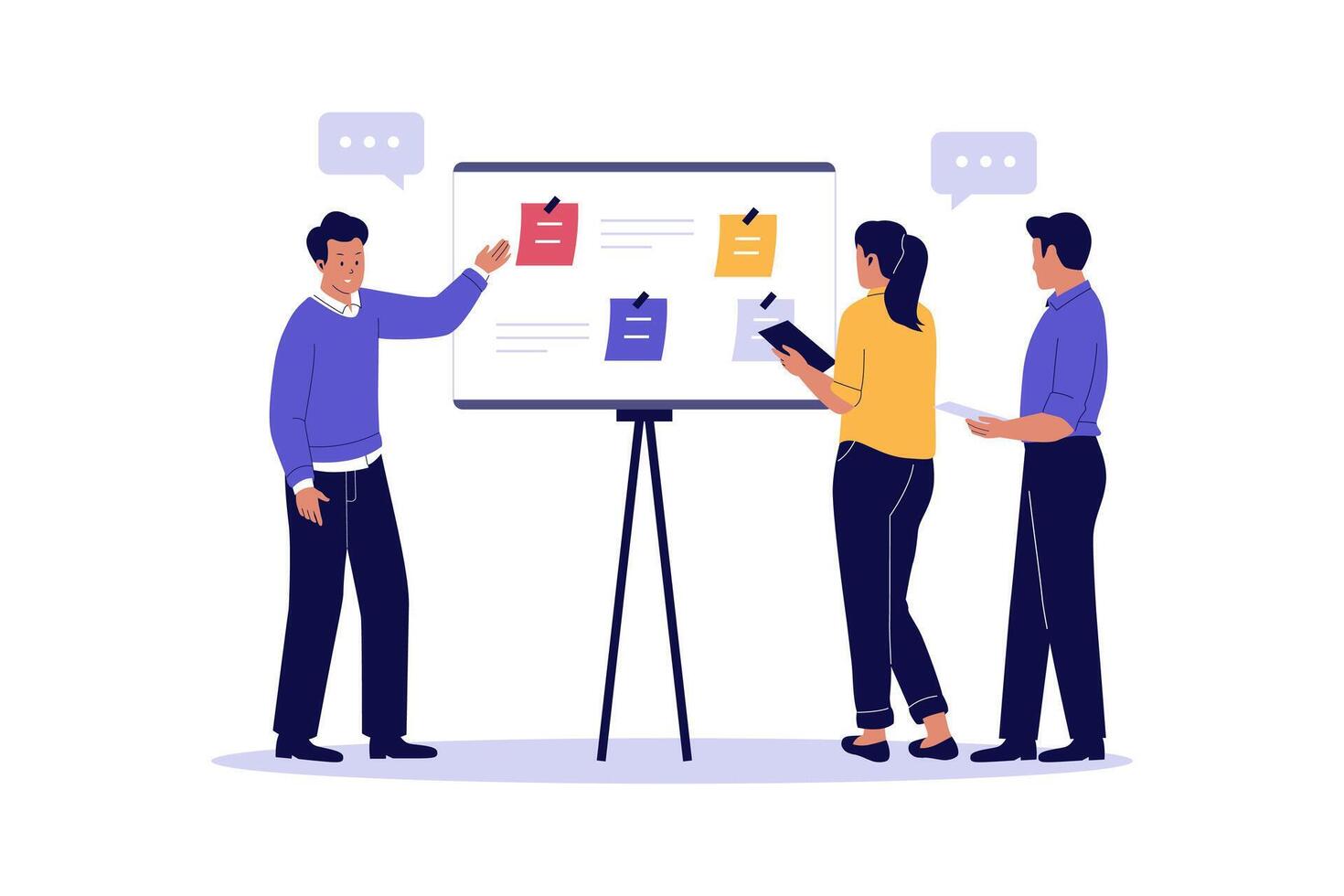 Team Brainstorming Session at Whiteboard. Office Collaboration Illustration vector