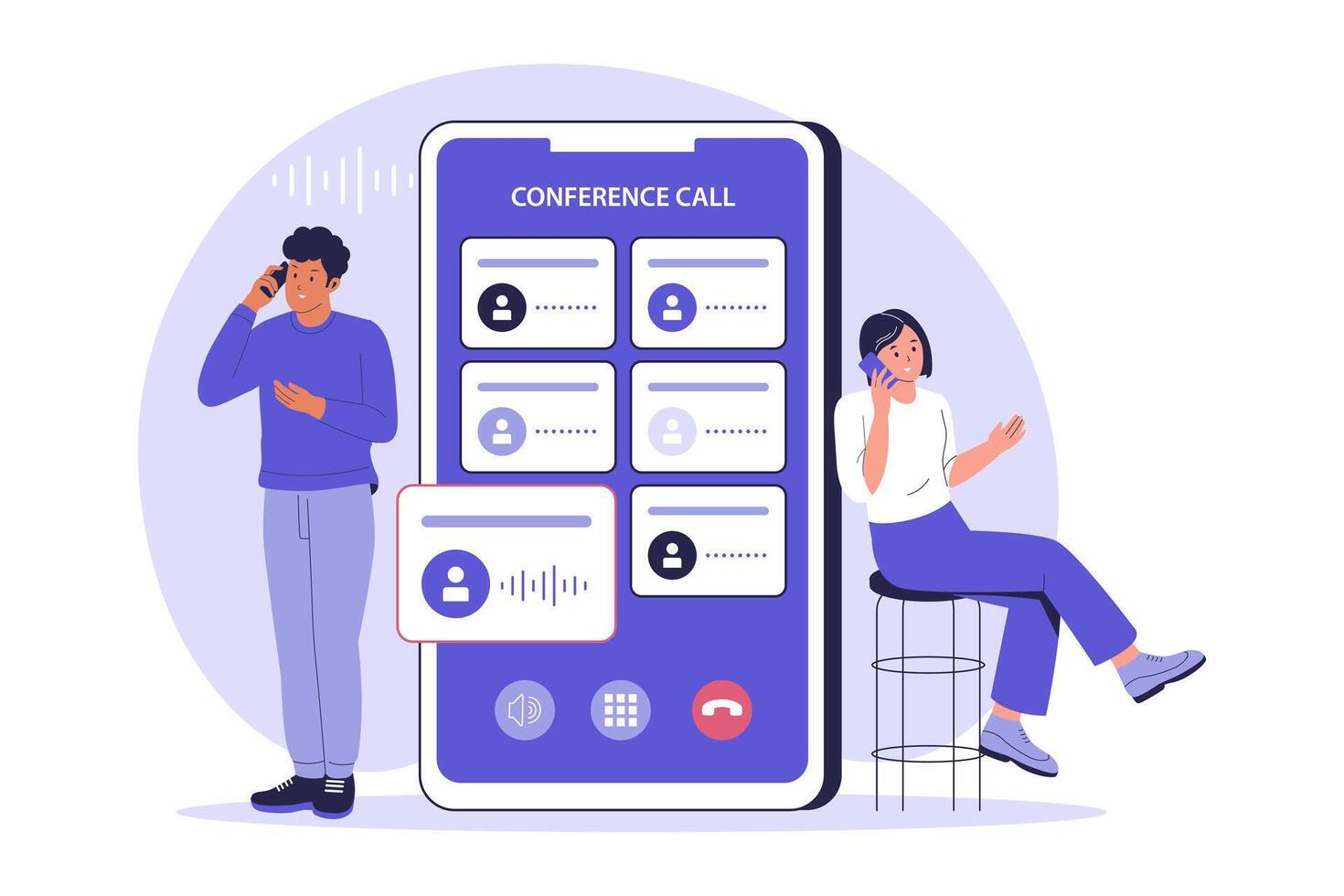 Illustration of People in a Conference Call Using Smartphone Interface vector