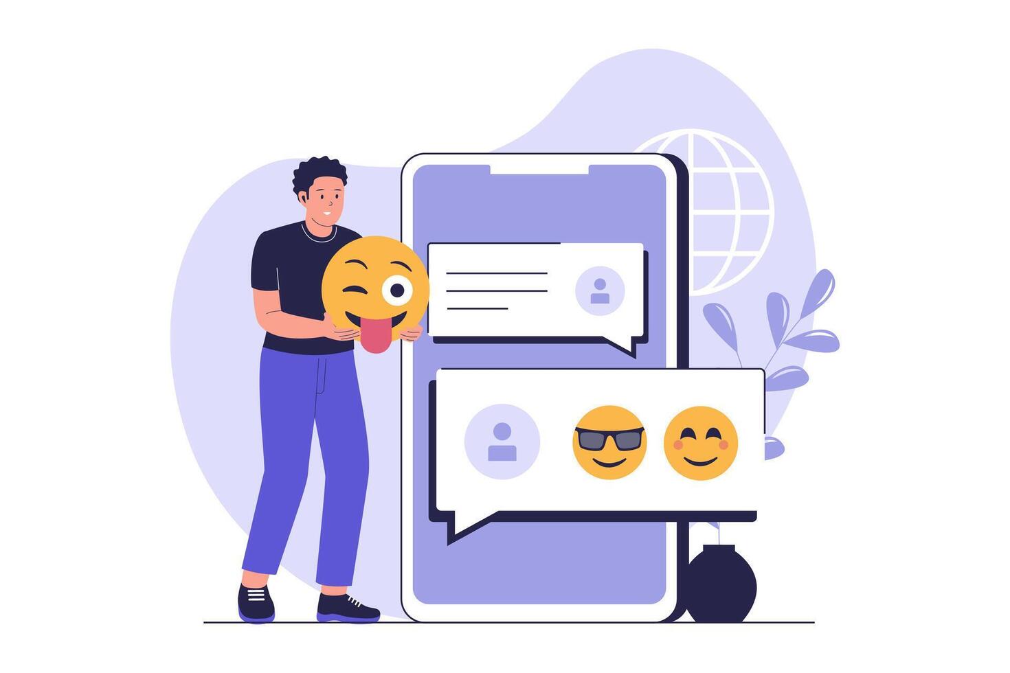 Illustration of Emojis in Digital Chat Conversation on Smartphone vector