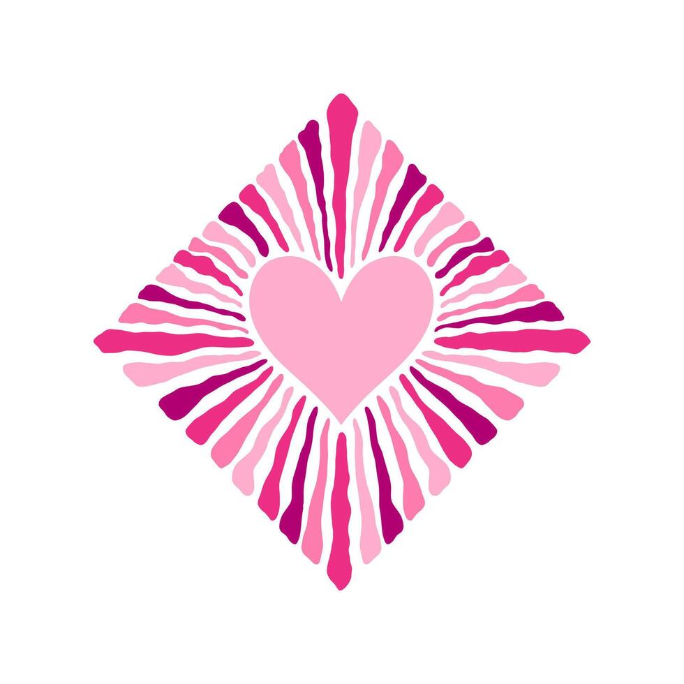 Radiant heart surrounded by dynamic, wavy rays in a diamond shaped layout. vector