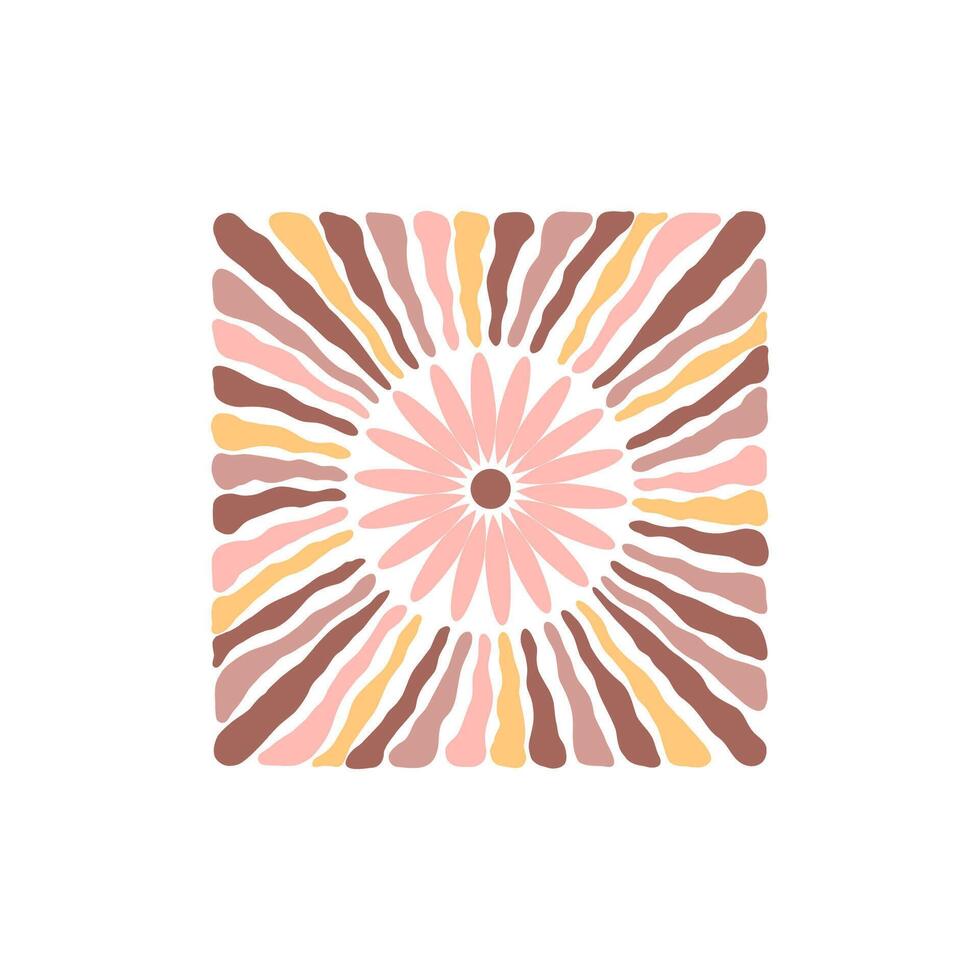 Bohemian inspired floral motif with a central flower radiating symmetrical petals in soft peach tones. vector