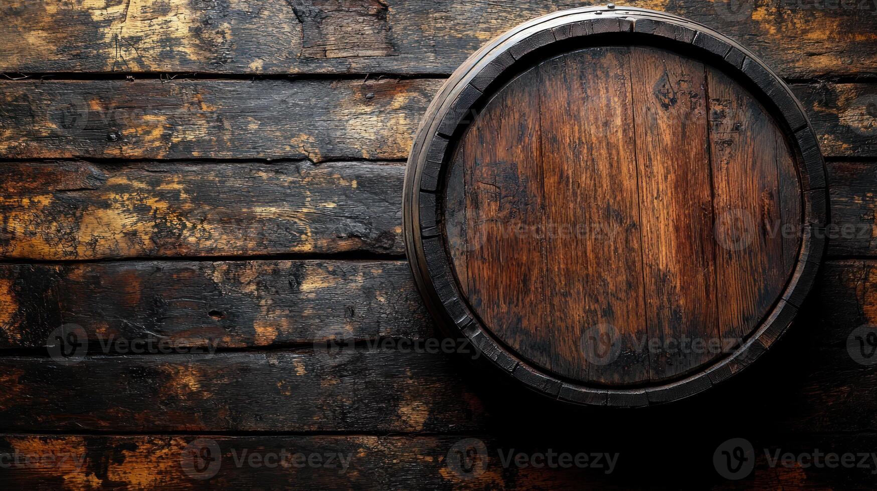 Wooden barrel on rustic wood wall creates warm world for whisky lovers to enjoy special day with rich aged flavor and cozy atmosphere photo