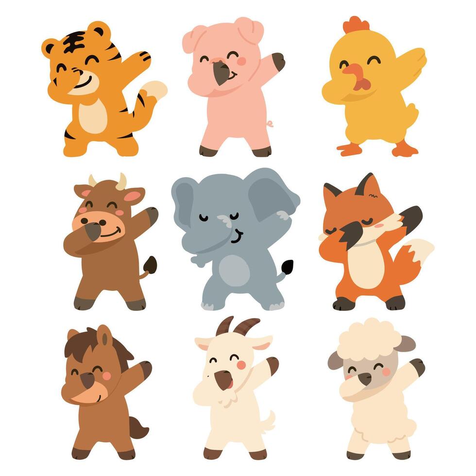 Funny Dancing Animals Pose Illustration Pack vector