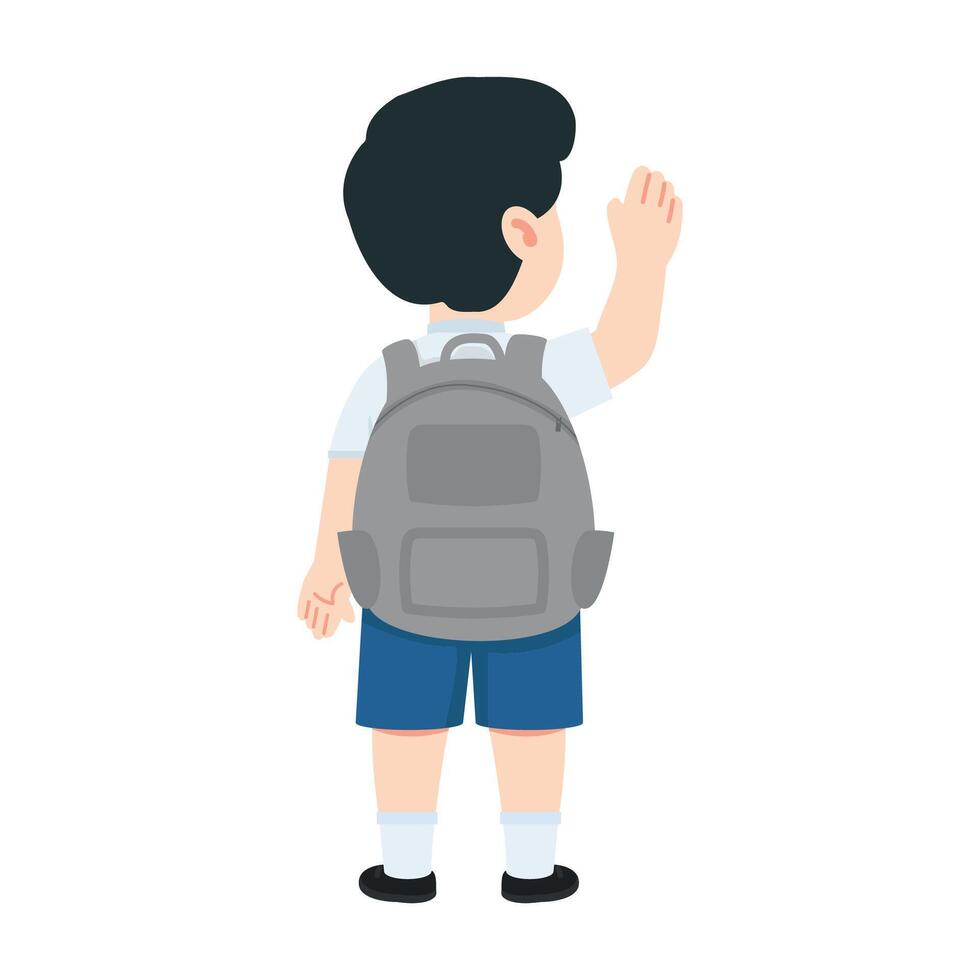 Child Waving Goodbye with Backpack vector