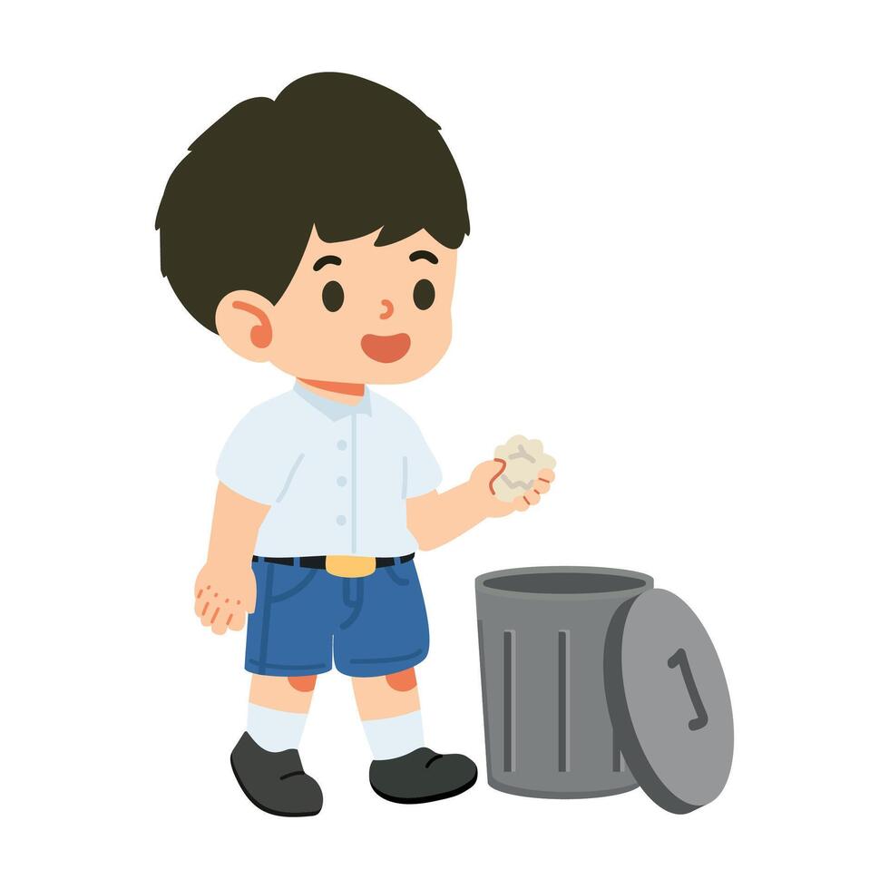 Cartoon Boy Disposing of Trash vector