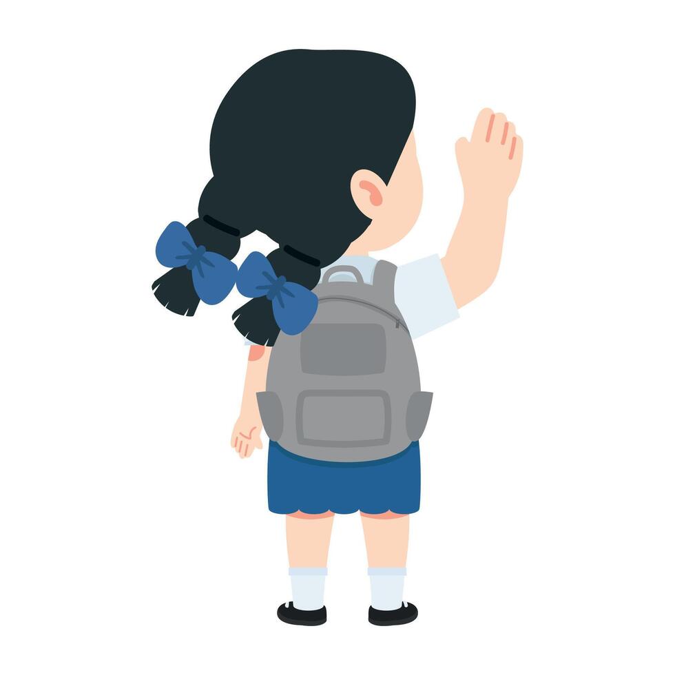 Cartoon Girl Waving Goodbye with Backpack vector