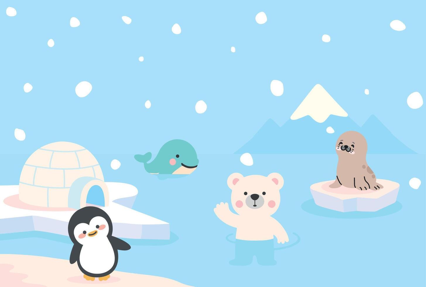 Cute Arctic Animals Illustration with Igloo vector