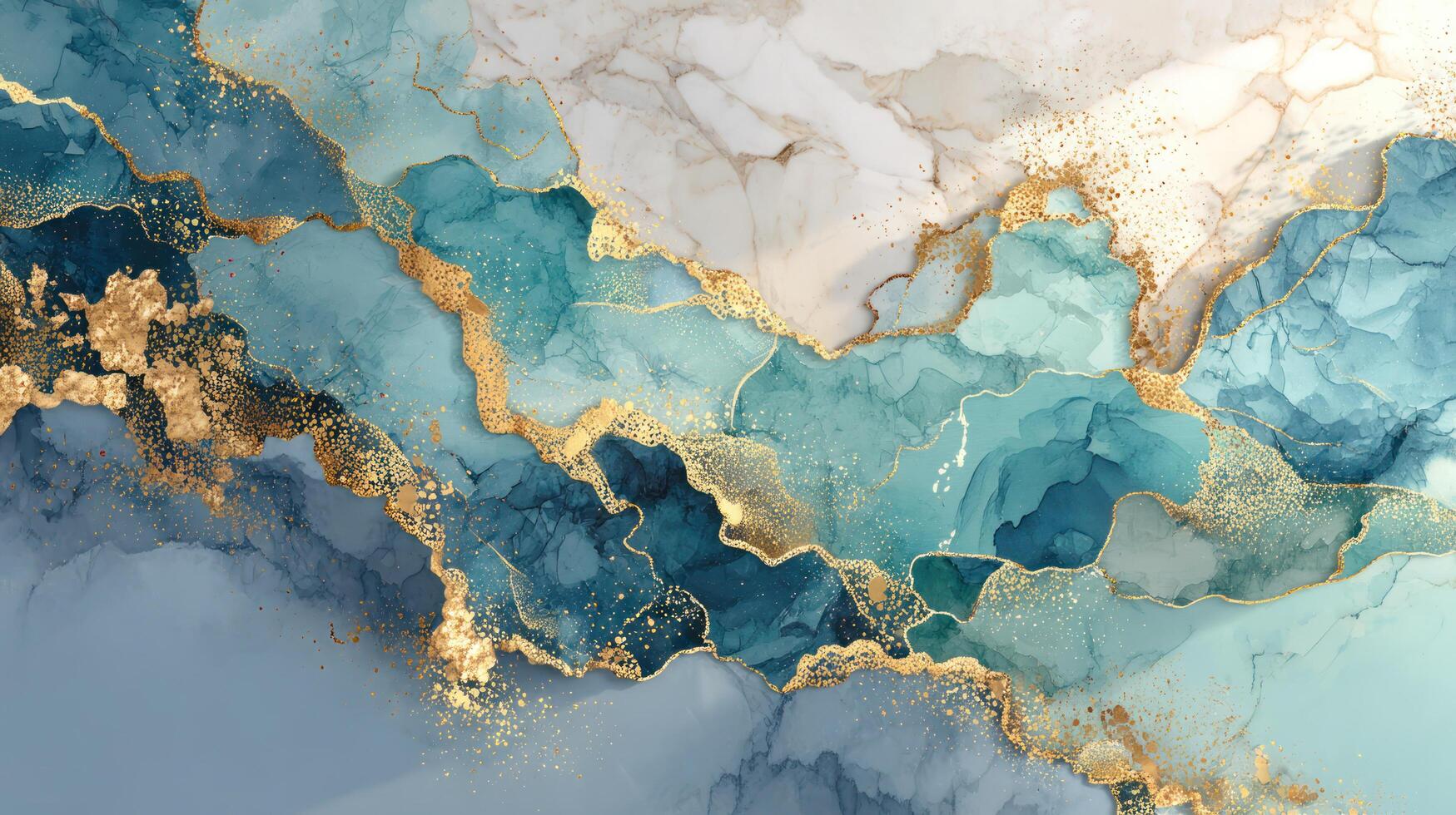 Marble texture with blue and teal shades accented by gold veins creates luxurious and elegant abstract pattern full of depth and beauty photo