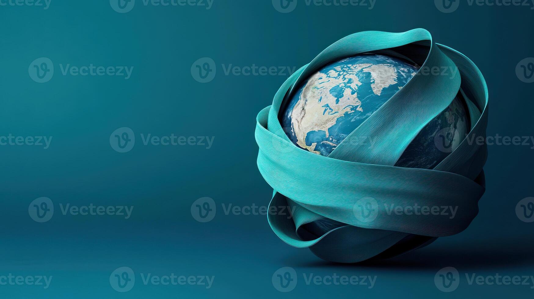 World embraces ovarian cancer day with teal ribbon wrapped around globe symbolizing hope and awareness for this important cause photo