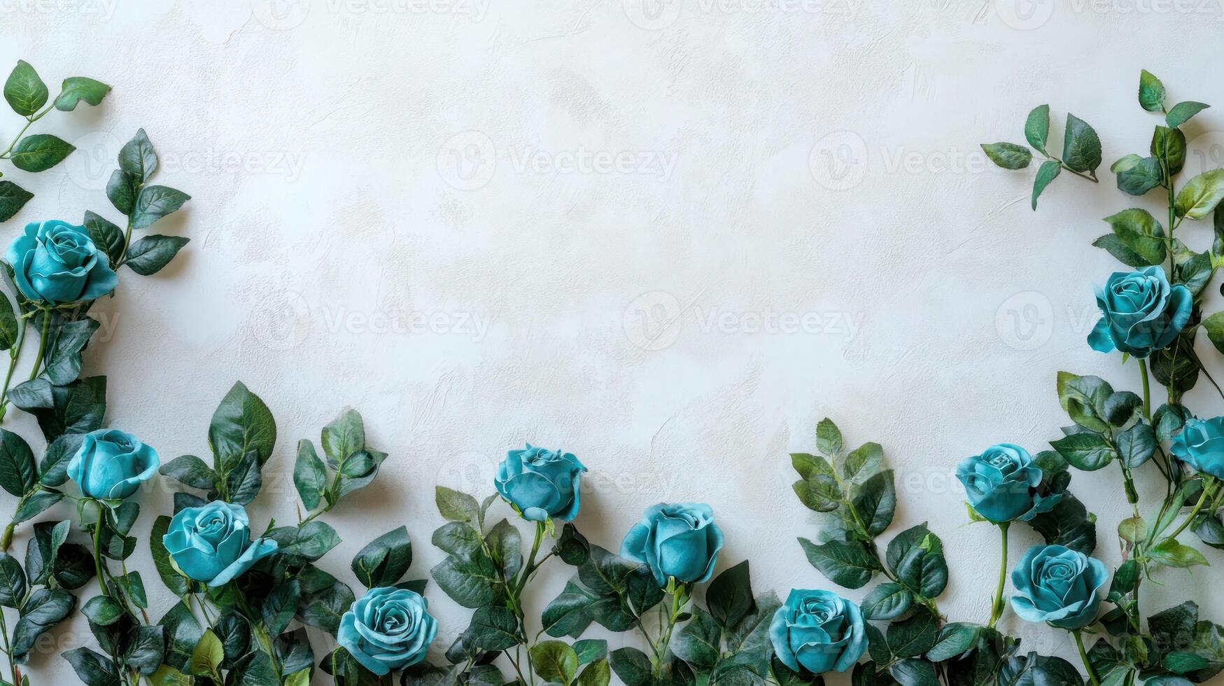 Blue rose flowers with green leaves on white background create peaceful scene for world ovarian cancer day awareness and hope for healing photo
