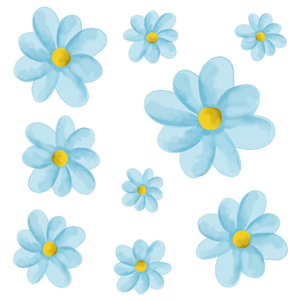 Hand painted watercolour blue flower pattern background vector