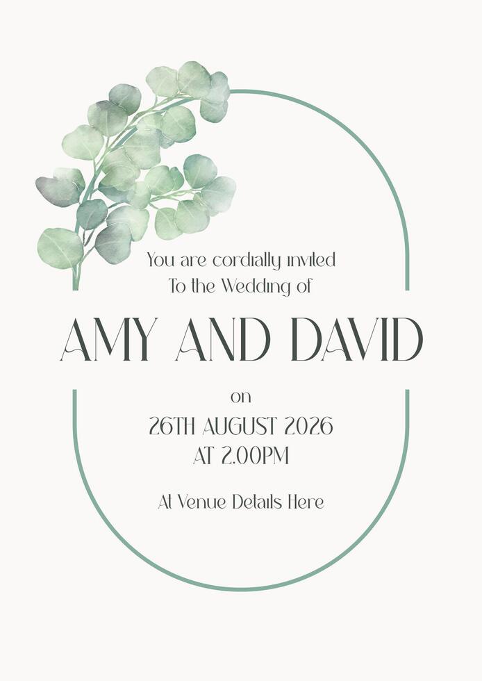 Minimal Wedding Invitation with a watercolour floral design vector