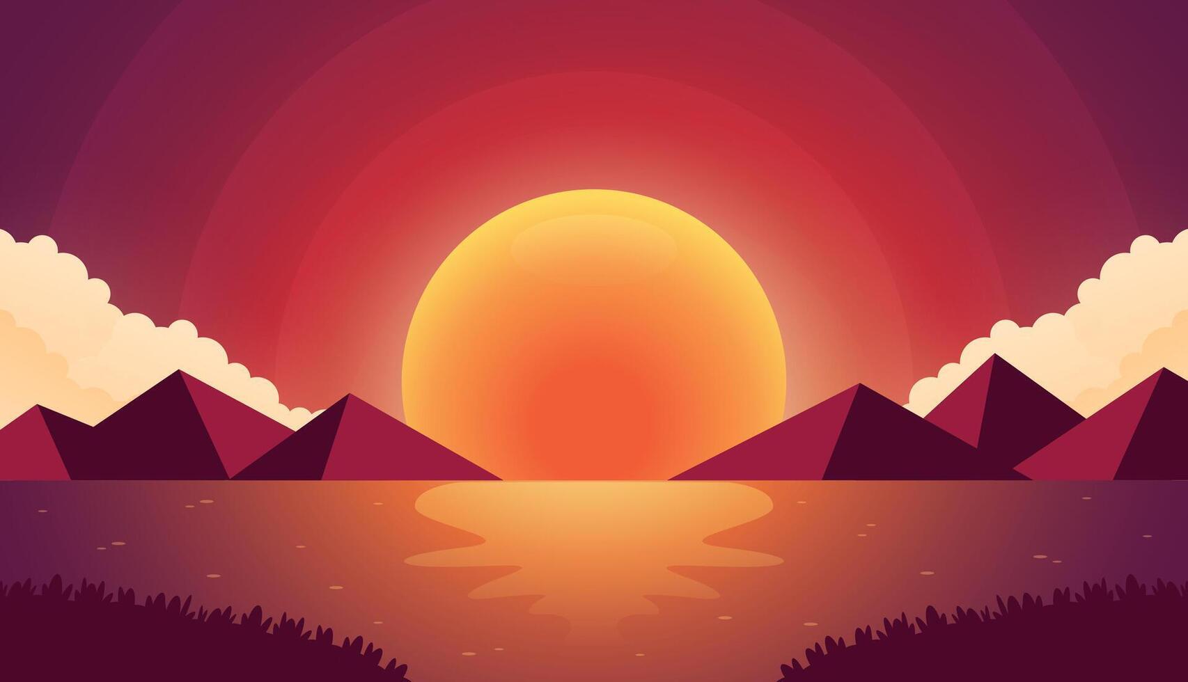 red sunset illustration background vector