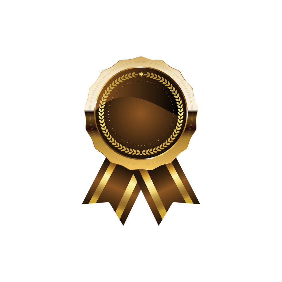 gold badge, ribbon, label and golden award certificate badge design png
