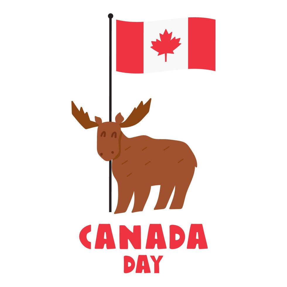 Moose with flag of Canada. Flat design. Canada day. Illustration on white background. vector