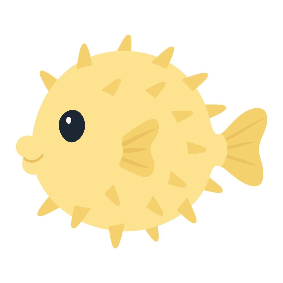Cheerful Yellow Spiky Pufferfish Cartoon Character Illustration vector