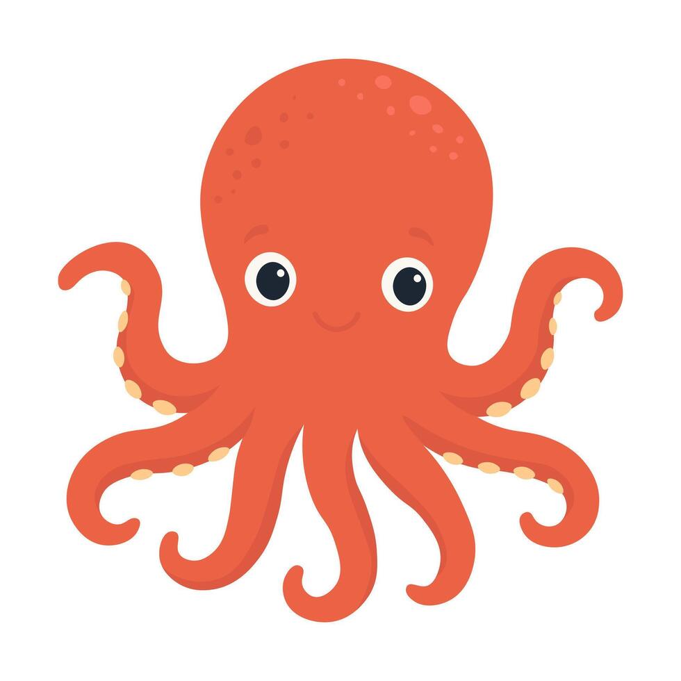 Cute Smiling Red Cartoon Octopus vector