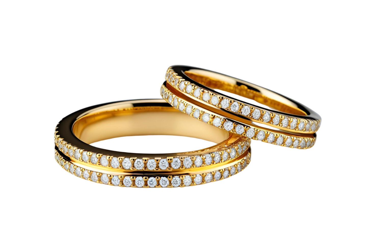 Yellow gold rings with sparkling diamonds radiate elegance and warmth. png