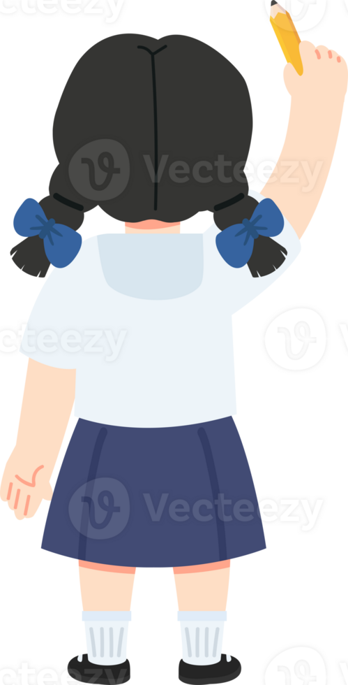 A cartoon girl holding a pencil png