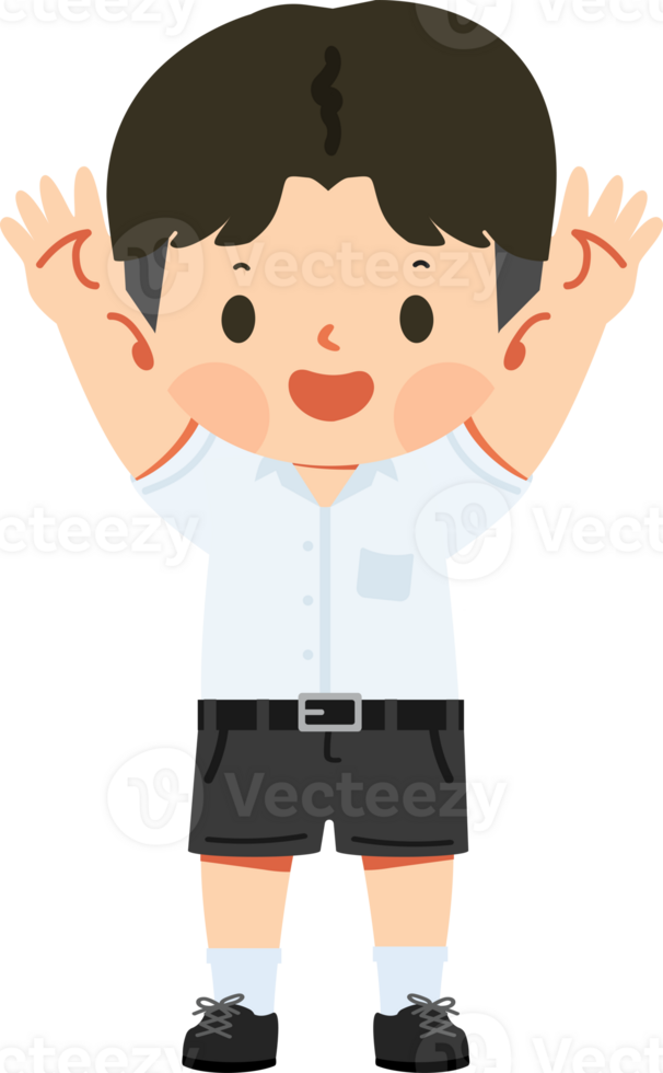 A cartoon boy with his hands up png