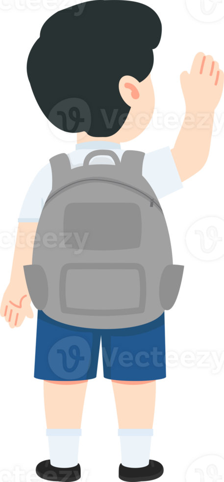 A boy with a backpack waving his hand png