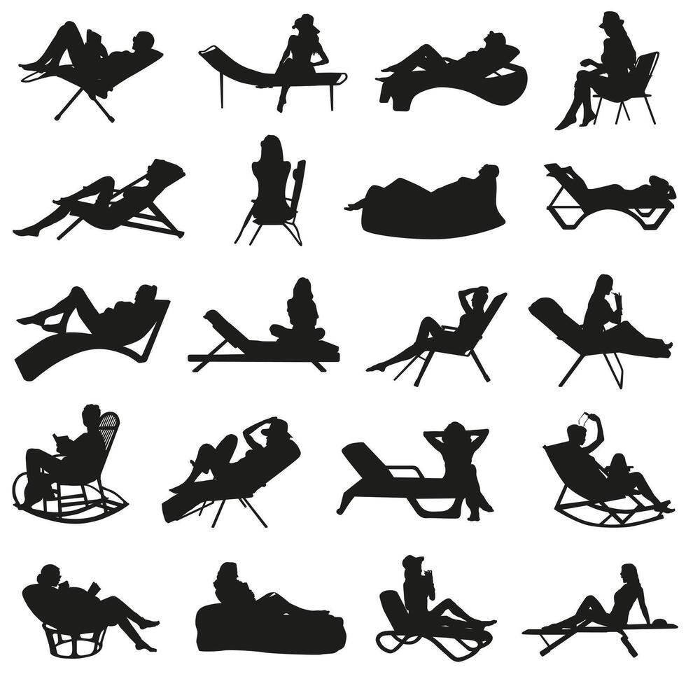Relax on the beach. Set of silhouettes of women relaxing on the beach. Vacation. vector