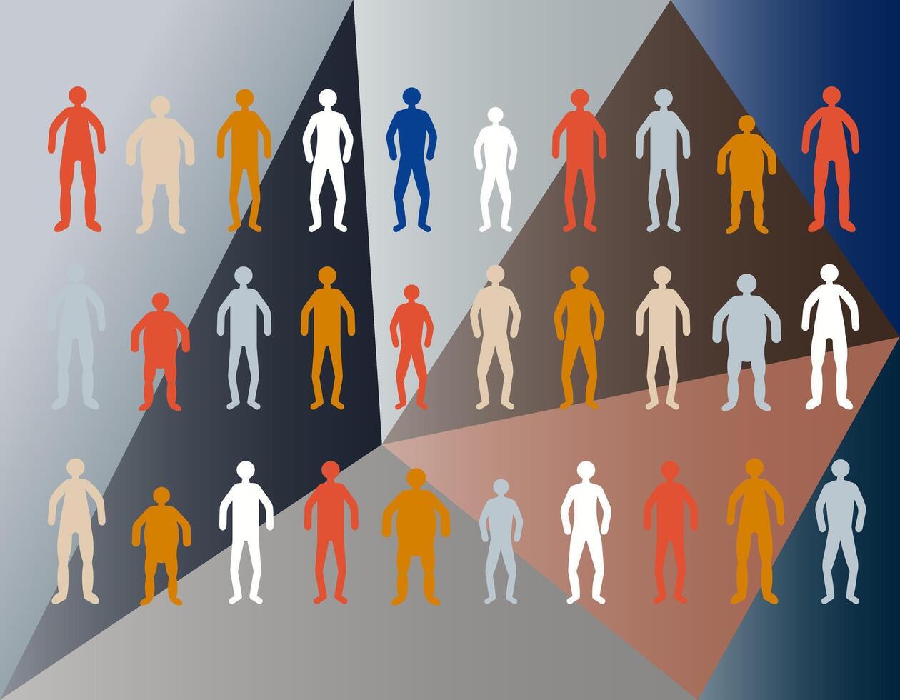 Male figures. Geometric illustration of a crowd of male figures. Men of different build and height. vector