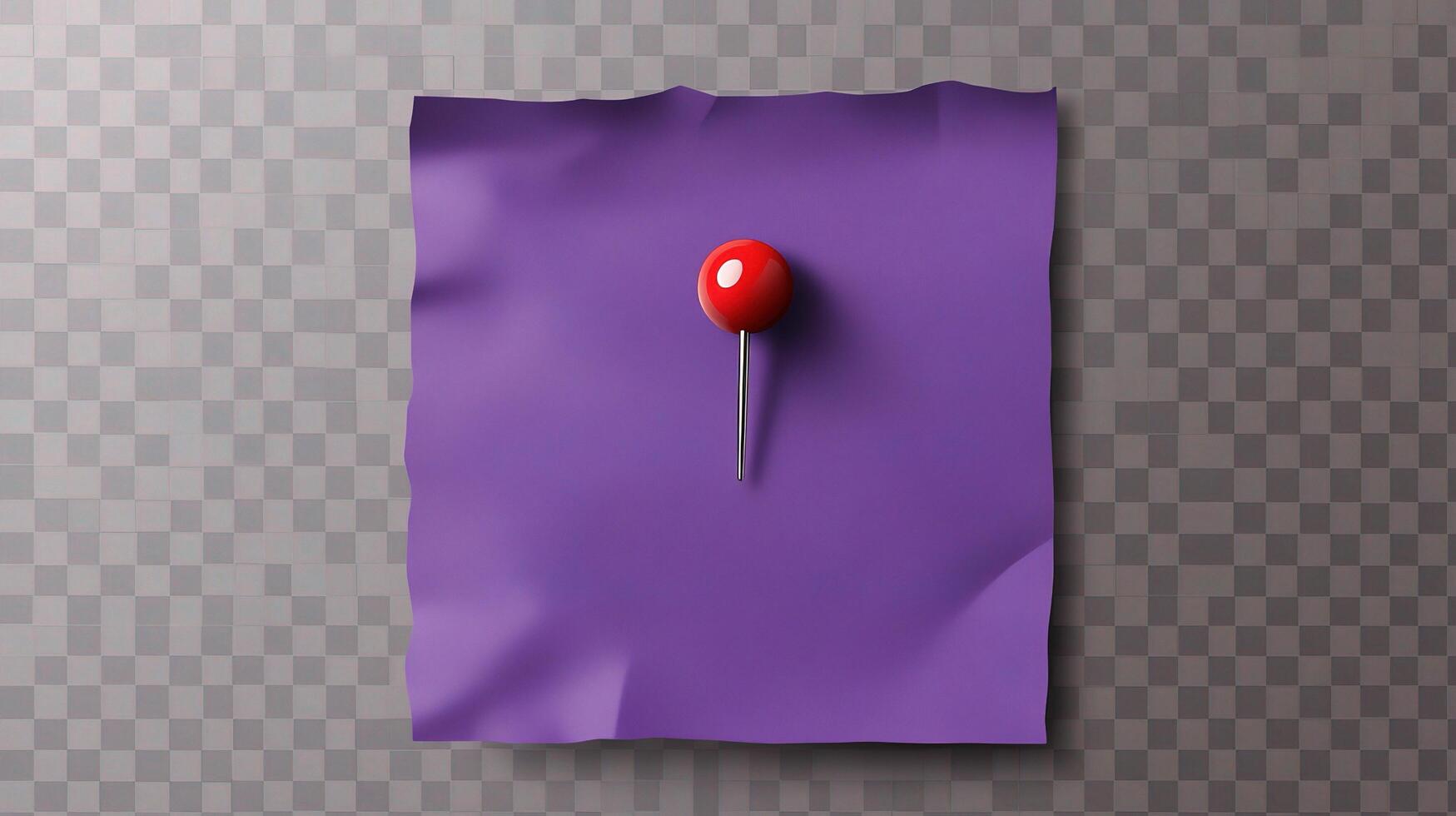 A red pin on a purple piece of paper photo