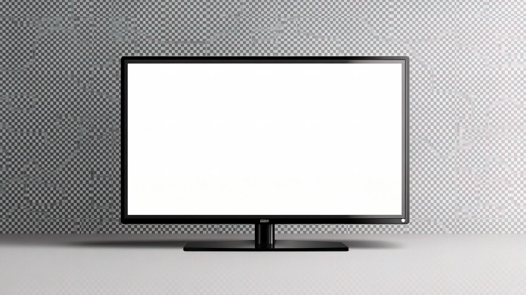 A television with a blank screen on a wall photo