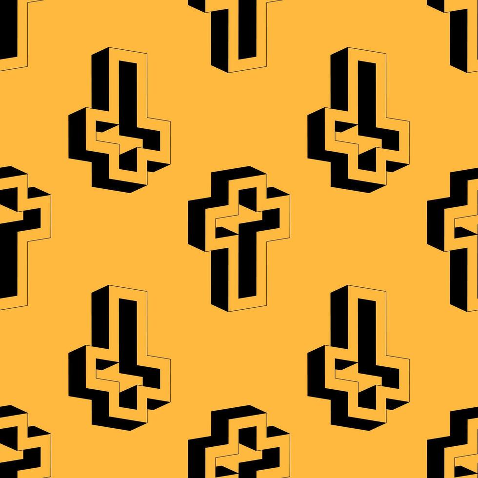 Geometric seamless pattern with bold crosses in negative space style on a vivid yellow background. A modern minimal design suitable for faith, religion, or abstract graphic concepts. vector