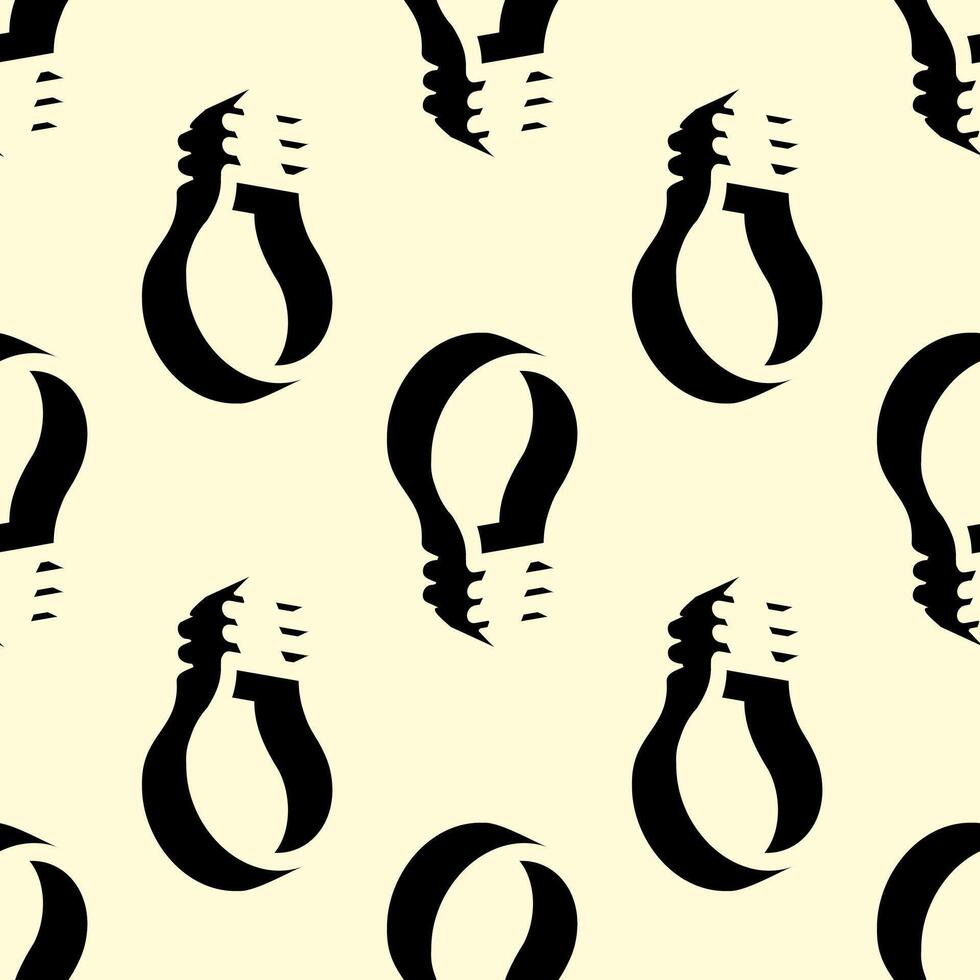 Creative seamless pattern featuring stylized light bulbs in negative space on a pale background. Ideal for concepts of innovation, energy, electricity, or creative thinking visuals. vector