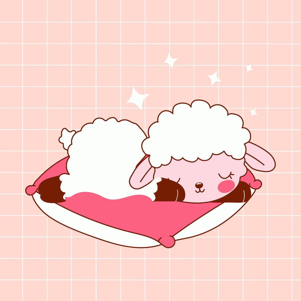Sweet Dreaming Sheep. Pink Pillow Cartoon Style vector