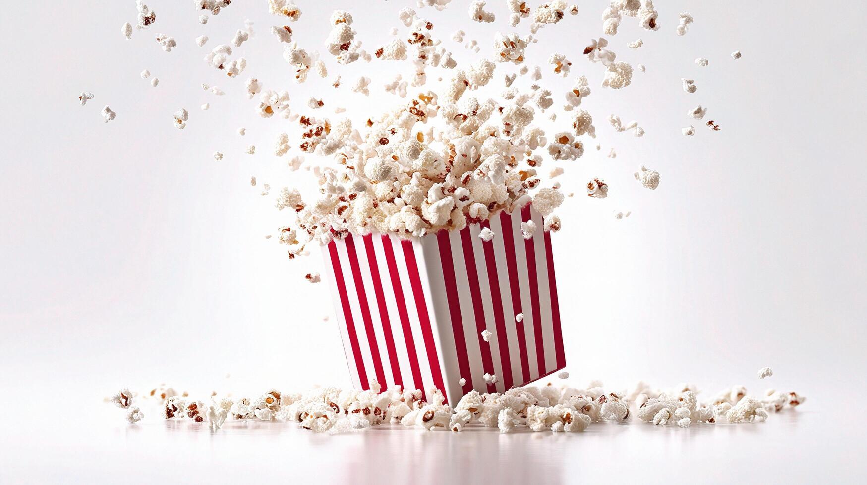 Popcorn popping in a red and white striped box photo