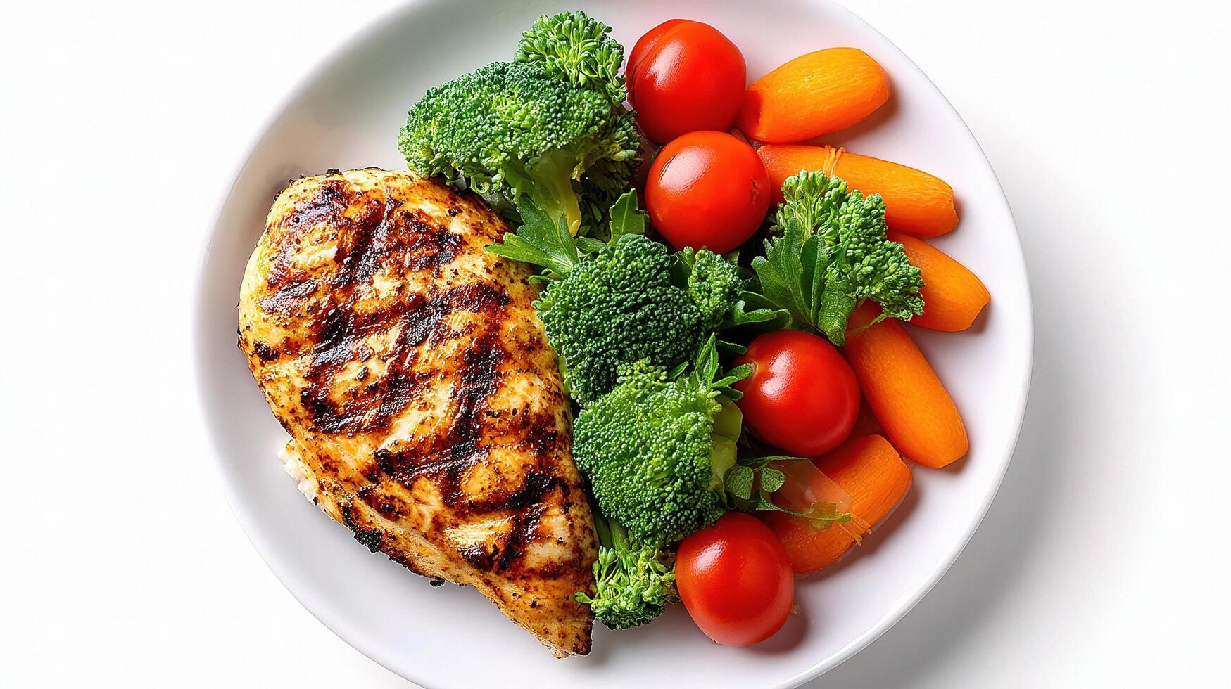 Grilled chicken breast with broccoli and carrots photo