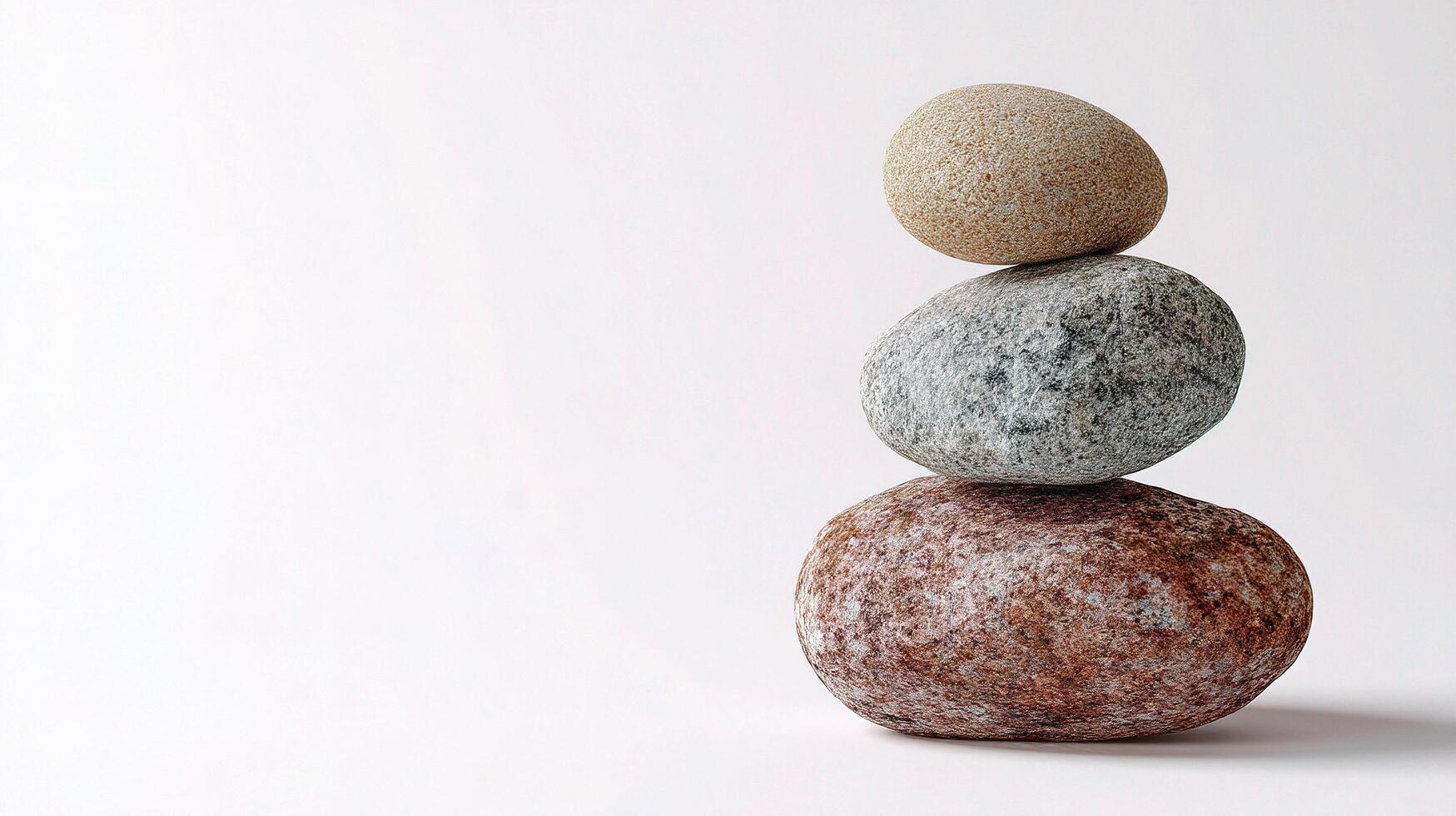 A stack of three rocks on a white background photo