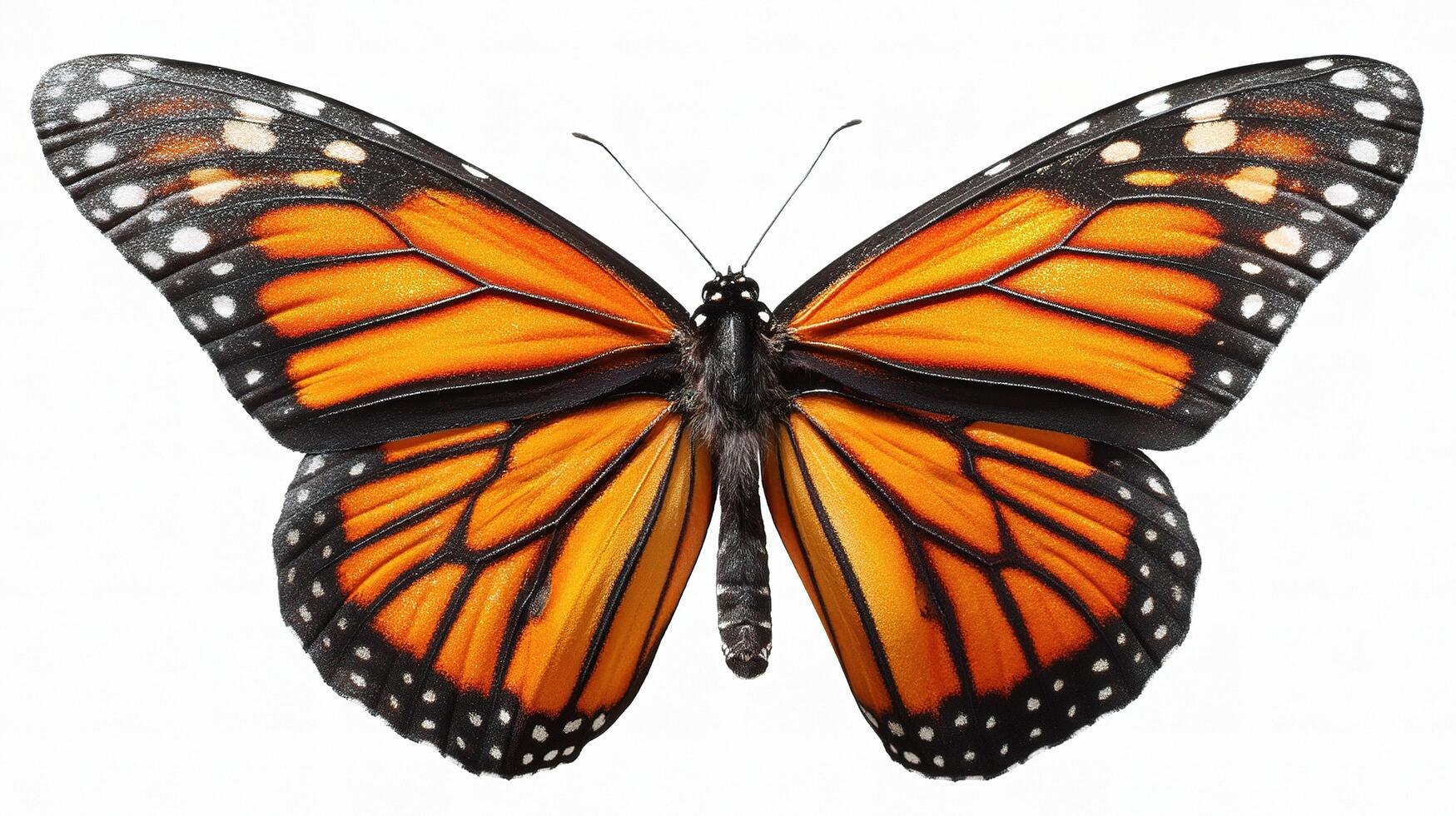 A monarch butterfly is shown on a white background photo