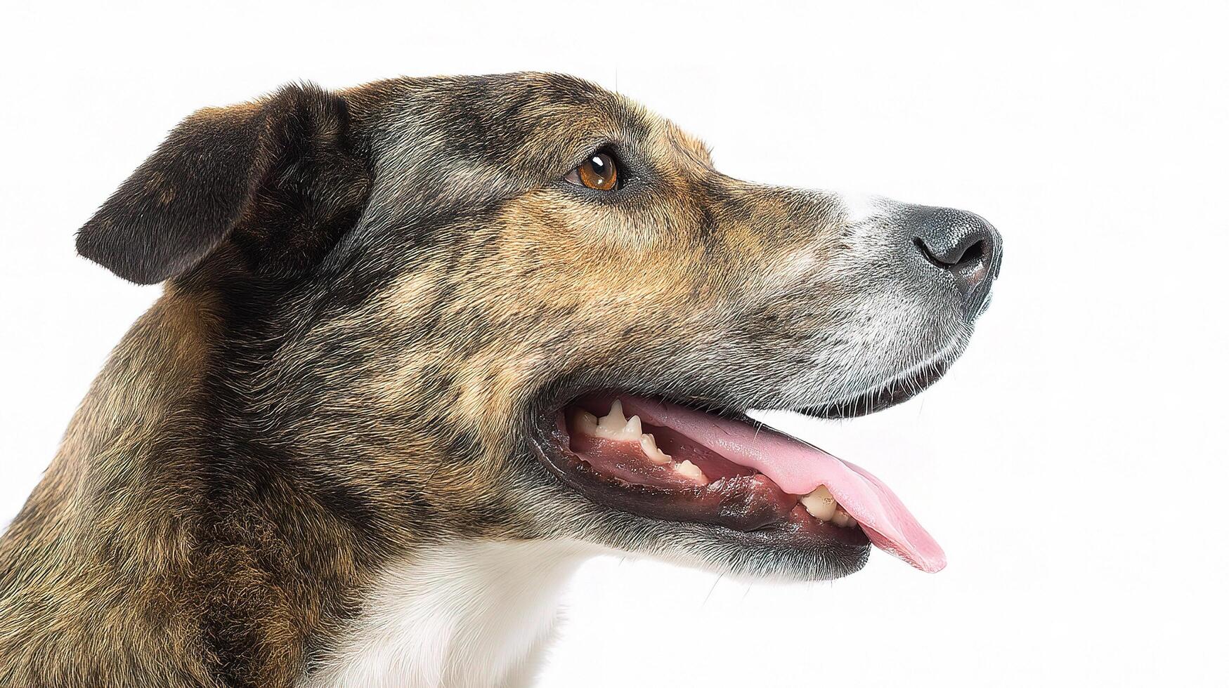 A dog with its tongue out on a white background photo