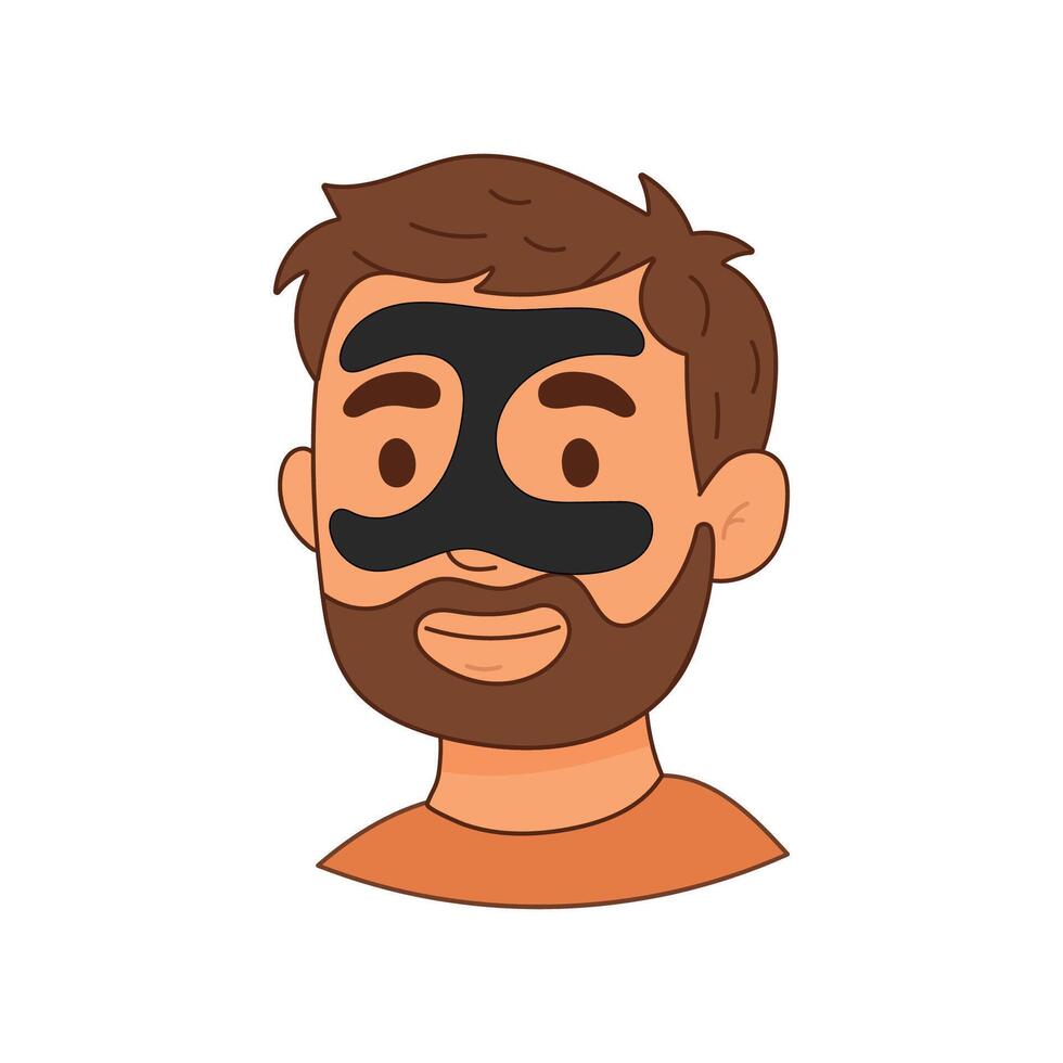 Bearded man using charcoal face mask for pore cleansing vector