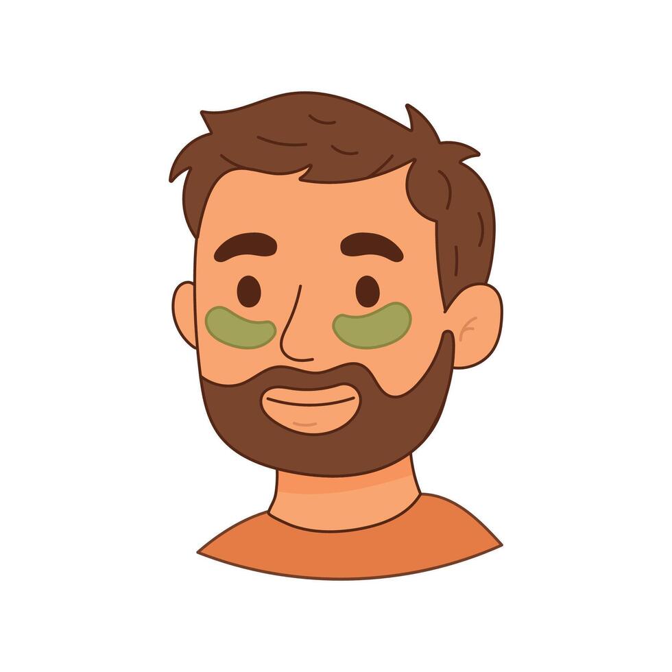 Bearded man wearing under eye patches for skincare treatment vector