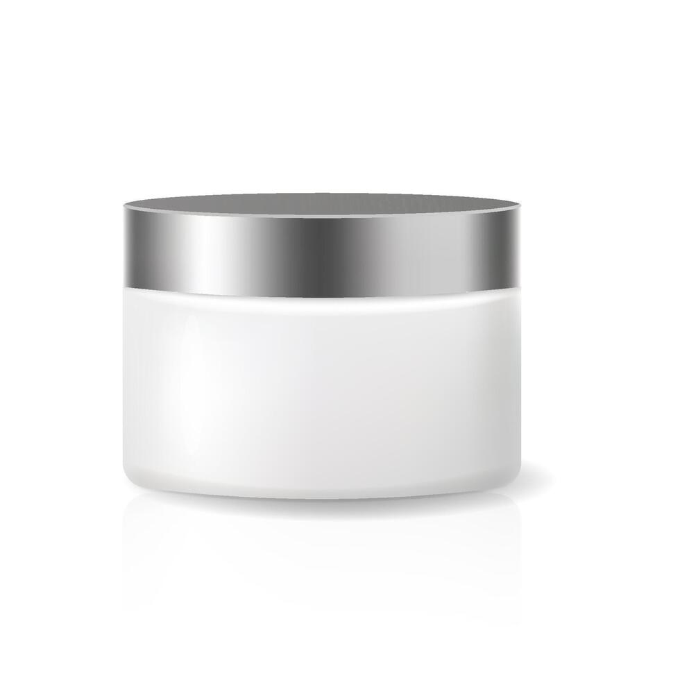 Realistic cosmetic jar mockup with metallic cap vector