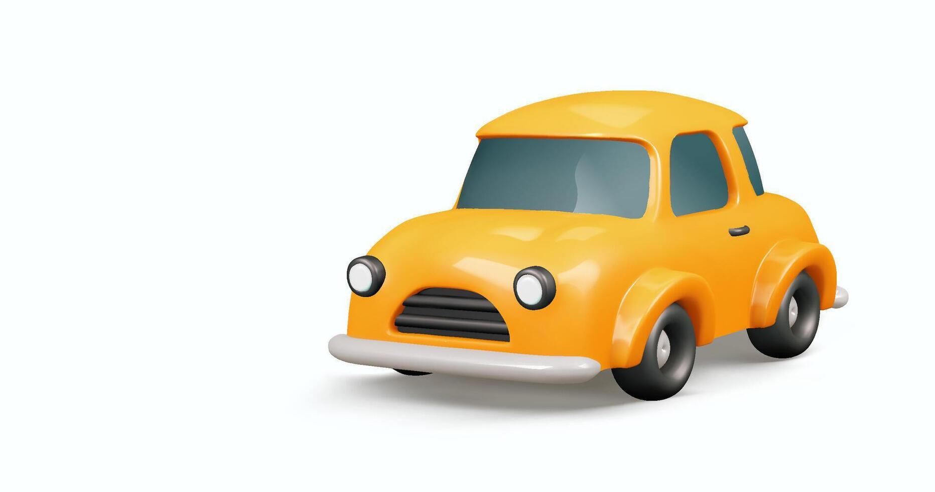 3d Cartoon Toy Car Yellow Color Design Element On The Light background. Perfect for Kids Themes, Games, and Apps. High-Quality Rendered Illustration. Kids Vehicle. Baby Transport Mode vector