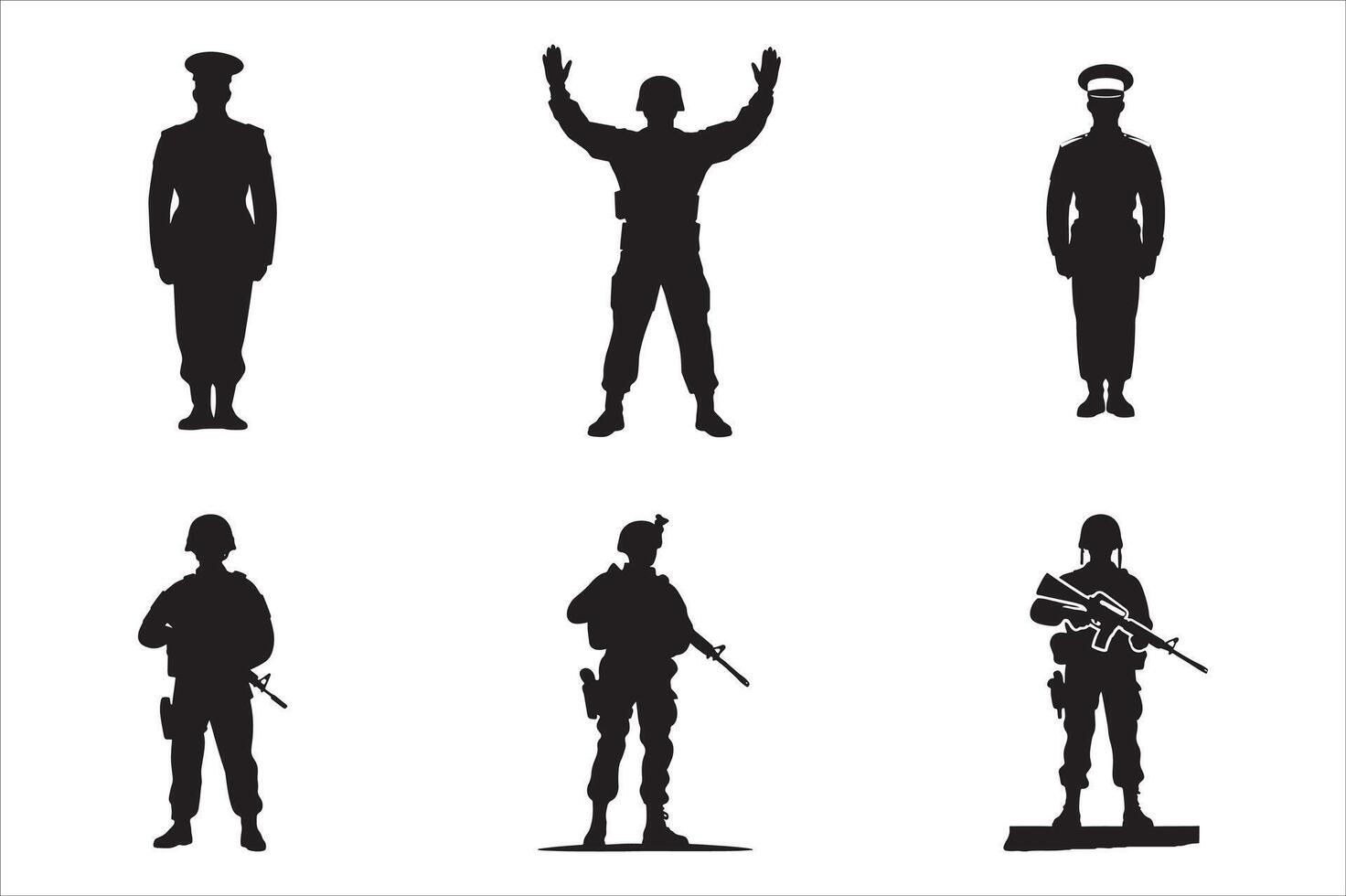 Set of simple soldier silhouettes on a white background. vector