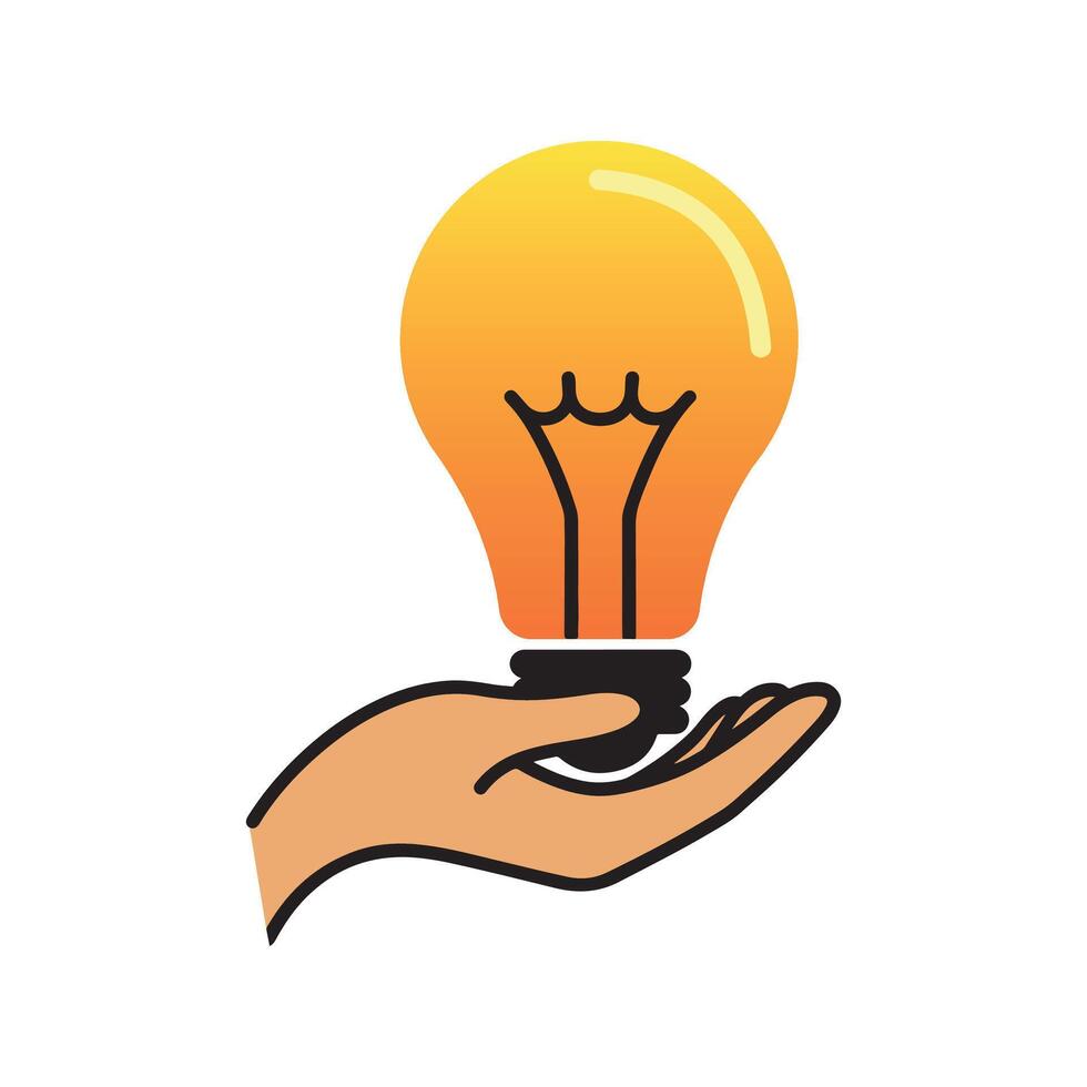simple Creative lightbulb logo, lightbulb with hand, lightbulb icon vector