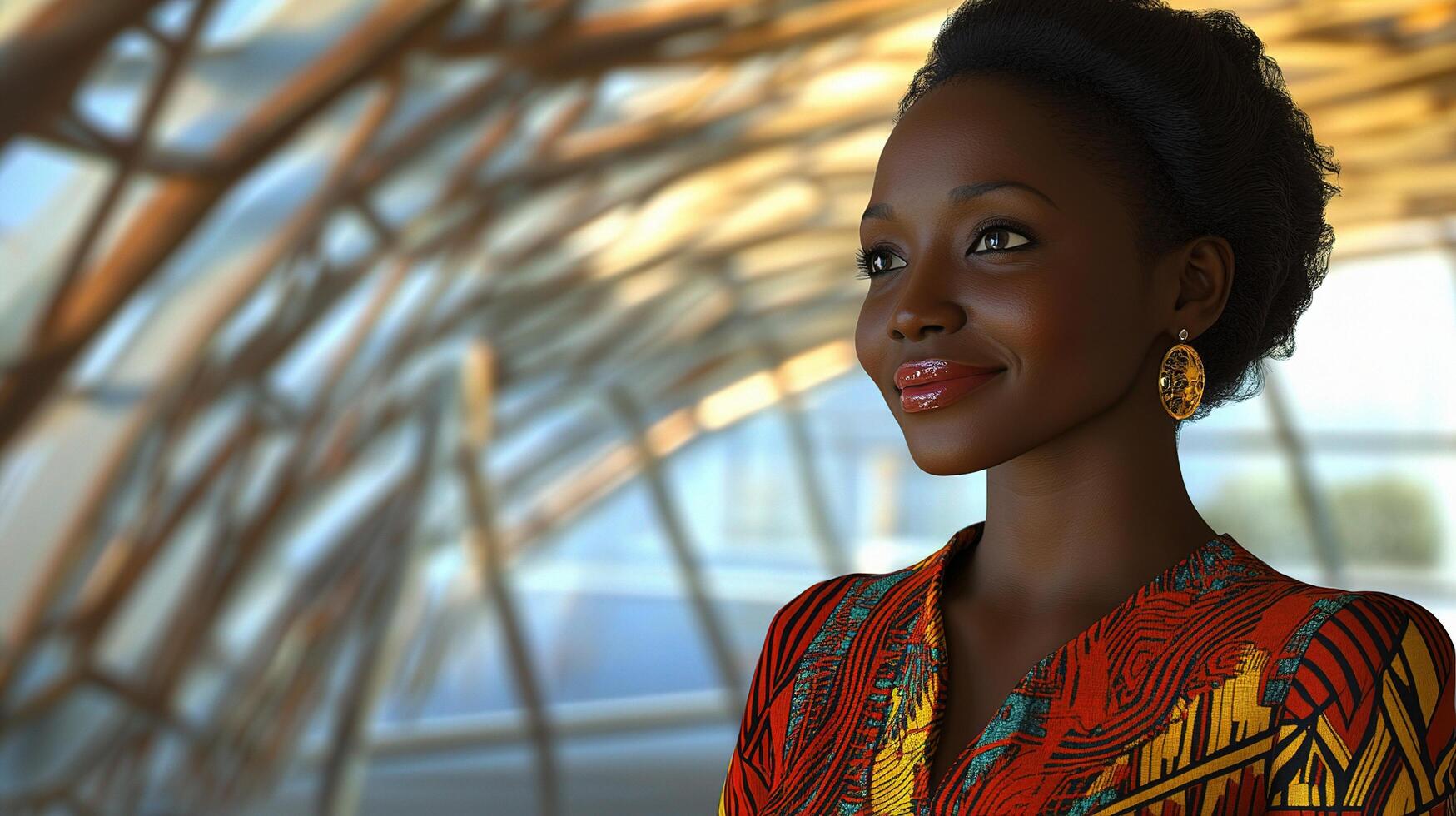 A beautiful woman in an african print dress photo